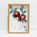 Handmade crochet red camellia flower 3D shadow box frame with Love theme design - Red