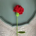 Handmade crochet carnation in vibrant red yarn with green stem for Mother's Day gift - Red