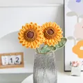 Handmade crochet sunflower bouquet in a purple glass vase for home table decoration - Sunflower And Glass Vase / Large