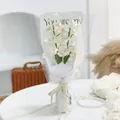 Handmade knitted white daisy bouquet with LED lights and elegant white gift packaging - White Forget-me-not