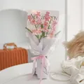 Handmade crochet flower bouquet in pink and white with LED lights and gift wrap - Pink Forget-me-not