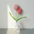 Mazzo di tulipani fatto a mano all'uncinetto con petali rosa e fiocco di organza - Tulipani Rosa Bicolore (BJ06-07)
