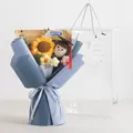 Handmade crochet graduation bouquet with sunflower and doll in blue gift wrapping - Graduation Boy Series (Large Gift Box)