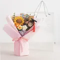 Handmade crochet sunflower and daisy bouquet with a graduate doll in pink wrap - Graduation Girl Series (Large Gift Box)