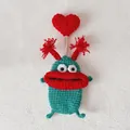 Handmade crochet sausage mouth keychain in lake blue with a red heart charm decor - Green with Red Heart