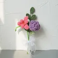 Handmade crochet bouquet with pink lily, purple rose and organza bow decoration - Lily and Purple Rose (BJ06-10)