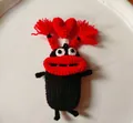 Handmade black crochet monster car key cover with red lips and heart decoration - Black with Red Braids