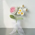 Handmade crochet bouquet with pink roses and white flowers with a delicate ribbon bow - Pink and White Rose Combination (BJ06-12)