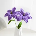 Handmade crochet purple lily bouquet with two stems in a white ceramic vase decoration - Purple
