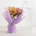 Knitted sunflower bouquet with crochet girl doll in purple wrap for Mother's Day gift - Mother's Day Purple Series (Large Gift Box)