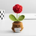 Handgemaakte gehaakte rode roos in pot met emotionele steun motivatiekaart - Rode Roos