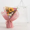 Handmade crochet sunflower bouquet with doll and clear gift bag for Mother's Day - Mother's Day Pink Series (Large Gift Box)