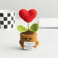 Handgemaakte gehaakte hartplant in pot met lachend gezicht en emotionele steunkaart - Rood Hart