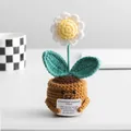 Handgemaakte gehaakte zonnebloem pop met positieve kaart en schattig gezichtje - Madeliefje