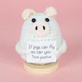 Handmade crochet pig doll with motivational card on a round wooden base for desk decor - Card Pig And Emotion Card
