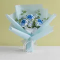 Handcrafted blue and white knitted rose bouquet with elegant ribbon wrapping - Blue Rose Style With Gift Bag