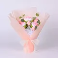 Handmade crochet pink flower bouquet with white mesh and pink ribbon wrap - Gradient Pink Rose With Gift Bag