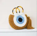 Handmade crochet evil eye handbag in ginger yellow with tortoiseshell resin handles - Ginger Yellow