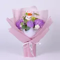 Handmade crochet bunny bouquet with purple flowers in pink wrapping for Mother's Day - Carnation Rabbit Head With Gift Bag