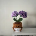 Handgemaakte gehaakte paarse bloem in pot met Emotional Support kaartje - Dubbelkops Anjer - Paarse Serie