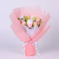 Handmade crochet flower bouquet in pink and white yarn with 'Just for you' ribbon decoration - Fat Head White Tulip With Gift Bag