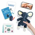 DIY elephant crochet kit for beginners with blue yarn, tools and video tutorial guide - Elephant (English Tutorial Video) / Blue