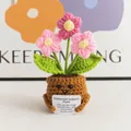 Handgemaakte gehaakte bloempotpop met roze bloesems en motiverende kaart decor - 3 Kleine Bloemen Roze