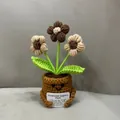 Handgemaakte gehaakte potplant met drie bloemen en kaart voor emotionele steun - 3 Kleine Bloemen Koffie