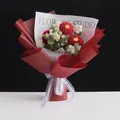 Handmade crochet bouquet with red knitted flowers in wine red paper for Mother's Day gift - Peony Luxury Style With Gift Bag