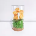 Handgefertigte gehäkelte orangefarbene Maiglöckchen im Glasdom mit Korksockel - Gelbes Maiglöckchen