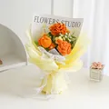 Handmade knitted sunflower and carnation bouquet with silk ribbon and elegant gift wrap - Yellow Sunflower Series 2