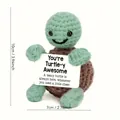Handmade crochet turtle plush with positive quote card, 10cm tall knitted turtle toy - Little Turtle