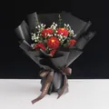 Handmade red crochet flower bouquet in black gift wrap with Love Is Eternal ribbon - Peony High-End Style With Gift Bag