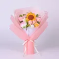 Handmade crochet sunflower bouquet with pink wrapping and Love Is Eternal ribbon - Sunflower Orange Style With Gift Bag