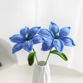 Handmade crochet blue peony flower bouquet in a white ceramic vase for home decor - Blue