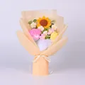 Handmade knitted bouquet with sunflower and carnations wrapped in yellow paper - Sunflower Yellow Tulip Style With Gift Bag