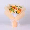 Handmade crochet sunflower bouquet in orange gift wrap with white ribbon bow - Sunflower Orange Tulip Style With Gift Bag