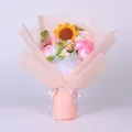 Handmade knitted sunflower bouquet with pink flowers in premium gift wrapping - Sunflower Carnation With Gift Bag
