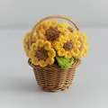 Handmade crochet sunflower in a brown basket for home desk decoration - Daisy Yellow
