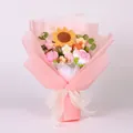 Handmade crochet sunflower bouquet in pink wrap for Mother's Day gift-giving - Sunflower Rose With Gift Bag