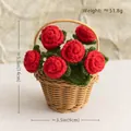 Cesto di rose rosse all'uncinetto fatto a mano con foglie a maglia, decorazione da tavolo - Rosa Rossa