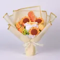 Handmade crochet sunflower and white rose bouquet with premium cream gift wrapping - Thai Rose Style With Gift Bag