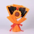 Handmade crochet sunflower bouquet with orange-black wrapping and gold-edged ribbon - Double Layer Sunflower Luxury Style With Gift Bag