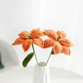 Handmade crochet orange lily flower decoration in white ceramic vase for home decor - Orange