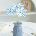 Handmade crochet light blue and white daisy flower bouquet with textured ceramic vase - Gradient Dark Blue