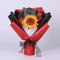 Handmade crochet sunflower bouquet with red flowers in premium gift packaging - Double Layer Sunflower High-End Style With Gift Bag