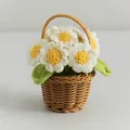 Handmade crochet white daisy flower basket with vibrant yellow centers in a brown pot - White & Yellow Daisy