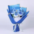 Handmade knitted blue roses bouquet with premium dark blue gift wrapping and ribbon - Rose Tulip With Gift Bag