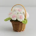 Handmade crochet mini flower basket with white and pink knitted flowers for decor - White & Pink Daisy