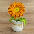 Handmade crochet sunflower in a white ceramic vase with a cute yellow ribbon bow - Orange